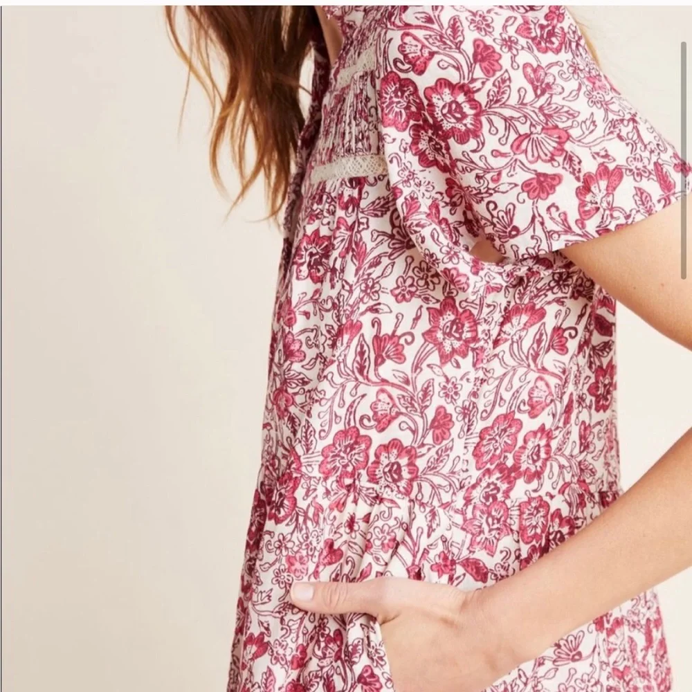 Anthropologie Red Cream Floral Georgina Dress by Maeve XS - Picture 5 of 16